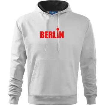 Pánská mikina Berlin nápis věž Berliner Fernsehturm - Mikina pánská Cape s kapucí - 5XL ( Bílá )