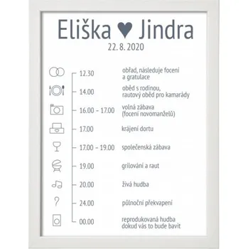 Svatební dekorace Svatební program minimalistický v rámu - 30x40 cm