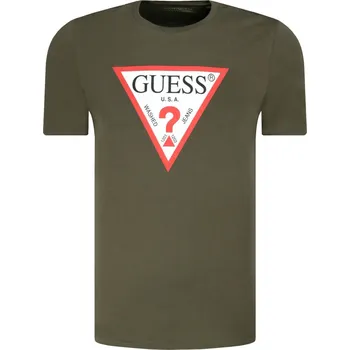 Pánské tričko GUESS JEANS Tričko ORIGINAL | Barva:khaki | Velikost:S