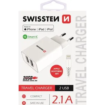 Swissten Síťový Adaptér Smart Ic 2X Usb 2,1A Power + Datový Kabel Usb / Lightning Mfi 1,2 M Bílý