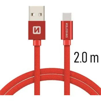 Kabel Swissten 71521306 USB 2.0 typ A na C, USB 2.0, zástrčka A - zástrčka C, opletený, 2m, červený