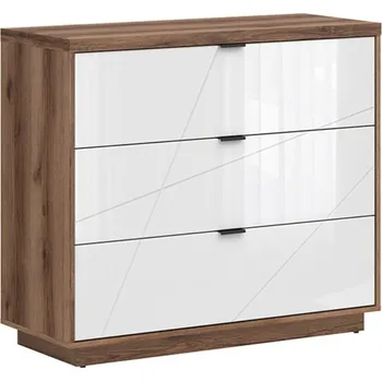 Komoda FORN komoda KOM3S, dub delano tmavý/bílý lesk
