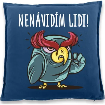 Dekorativní polštářek Vtipný polštářek Nenávidím lidi!, Barva Modrá, Velikost 40×40 cm, Canvas Bavlněný polštář Bezvatriko.cz 1031