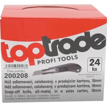 TOPTRADE nůž odlamovací, celokovový, v prodejním kartonu, sada 24 ks, 18 mm 200208