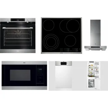 Set domácích spotřebičů AEG Mastery SteamBake BCK455350M + AEG Mastery DirectTouch HK654070XB + AEG Mastery DBB5660HM + AEG Mastery MSB2547D-M + AEG Mastery MaxiFlex FEE73517PM + AEG Mastery FlexiShelf SCE818D3LC