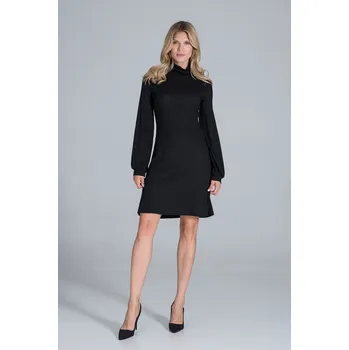 Dámské oblečení Rolákové midi šaty ze splývavého žebrovaného úpletu M831 Barva: Černá, Velikost: S