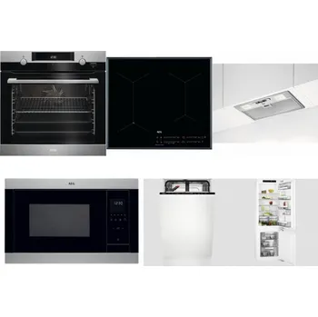 Set domácích spotřebičů AEG Mastery SteamBake BCK455350M + AEG Mastery SenseFry IAE64431FB + AEG DGB3523S + AEG Mastery MSB2547D-M + AEG Mastery GlassCare FSE73407P + AEG Mastery FlexiShelf SCE818D3LC