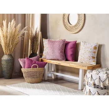 Dekorativní polštářek Dekorativní polštářek růžový samet a bavlna 45 x 45 cm potisk s květinovým vzorem Boho dekorační doplňky Beliani