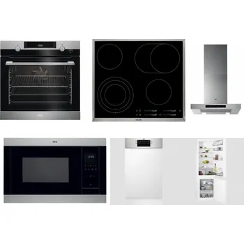 Set domácích spotřebičů AEG Mastery SteamBake BCK455350M + AEG Mastery DirectTouch HK654070XB + AEG Mastery DBB5660HM + AEG Mastery MSB2547D-M + AEG Mastery MaxiFlex FEE73517PM + AEG Mastery NoFrost SCB618F6TS