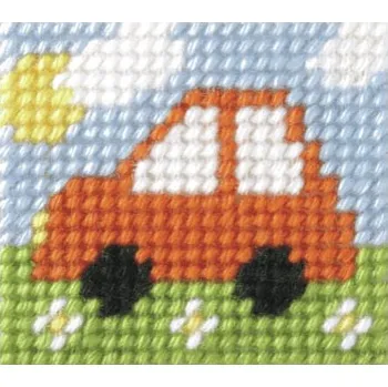 Textilie Kreativní sada na vyšívání Autíčko 11x13cm (Kreativní sada šití pro děti s motivem autíčka. Vyšívání pro nejmenší nebo pro začátečníky s rozměry 11 x 13 cm. Kód výrobce: 9713.)