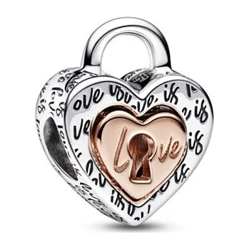 Přívěsek Rozdělitelný přívěsek PANDORA Rose Srdce s visacím zámkem 782505C00