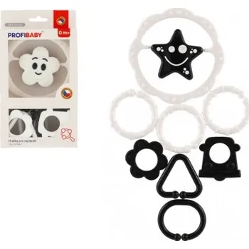 Chrastítko hvězdička s kroužky černobílé plast 0m+