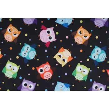 Impregnovaná látka kočárkovina, sovičky na černé, látka, metráž