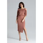 Asymetrické šaty s kimonovými rukávy K479 LENITIF Barva: Hnědá, Velikost: S