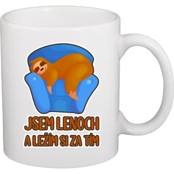 Hrnek malý bílý s potiskem Jsem lenoch