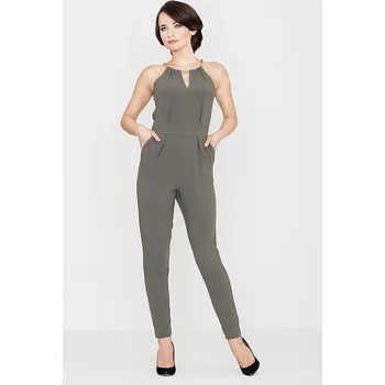 Dámský overall Klasický overal s řetízkem kolo krku K338 LENITIF Barva: Olivová, Velikost: L