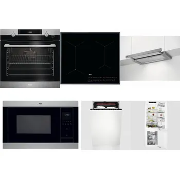 Set domácích spotřebičů AEG Mastery SteamBake BCK455350M + AEG Mastery SenseFry IAE64431FB + AEG DPE5660M + AEG Mastery MSB2547D-M + AEG Mastery MaxiFlex FSE73507P + AEG Mastery FlexiShelf SCE818D3LC