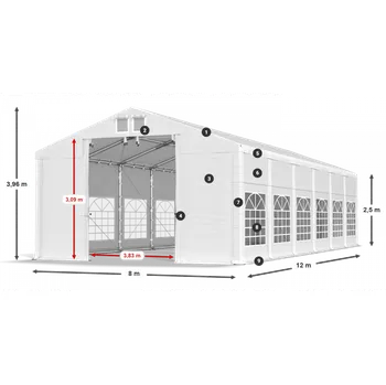 Zahradní stan Párty stan 8x12x2,5m střecha PVC 560g/m2 boky PVC 500g/m2 konstrukce ZIMA PLUS Šedá Šedá Šedá