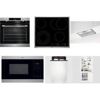 Set domácích spotřebičů AEG Mastery SteamBake BCK455350M + AEG Mastery DirectTouch HK654070XB + AEG DGB3523S + AEG Mastery MSB2547D-M + AEG Mastery MaxiFlex FSE73507P + AEG Mastery NoFrost SCB618F6TS