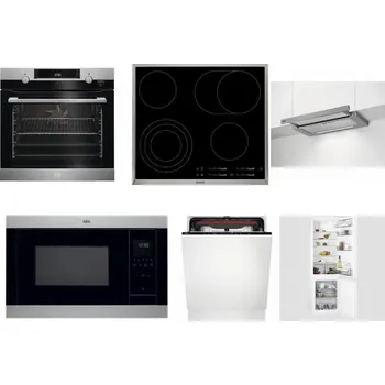 Set domácích spotřebičů AEG Mastery SteamBake BCK455350M + AEG Mastery DirectTouch HK654070XB + AEG DPE5660M + AEG Mastery MSB2547D-M + AEG Mastery MaxiFlex FSB53927Z + AEG Mastery NoFrost SCB618F6TS