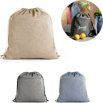 Sportovní vak CHANCERY. Stahovací vak z recyklované bavlny (70 %), polyesteru (30 % rPET) (140 g/m²) bez potisku bez potisku 1 bez potisku