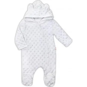 Dětský overall Baby Nellys Kombinézka/overálek MINKY s kapucí a oušky - bílá 74 (6-9m)