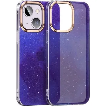 Pouzdro na mobilní telefon Třpytivý kryt se vzorem vodových barev pro iPhone 14 Pro - modrý