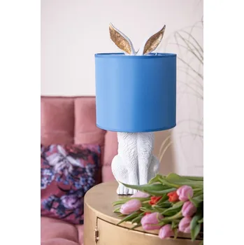 Lampička Bílá stolní lampa králík s modrým stínidlem Rabbi - Ø 20*43 cm E27/max 1*60W