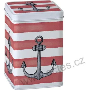 Dóza na potraviny IHR SAILOR'S ANCHOR RED plechová dóza na čaj 7418 černá námořní kotva a červené pruhy