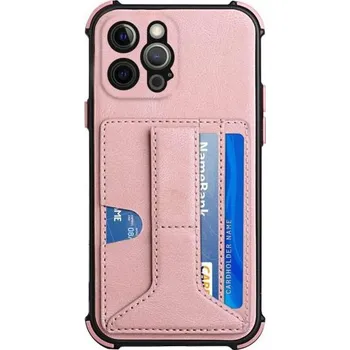 Pouzdro na mobilní telefon Kryt s kapsou na karty a stojánkem pro iPhone 12 Pro - růžový