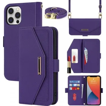 Pouzdro na mobilní telefon Flipové pouzdro s popruhem ve stylu psaníčka pro iPhone 12 Pro Max - fialové