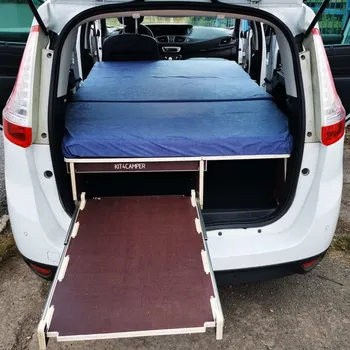 Kit4camper Vestavba Grand Scenic 3.gen (09-15) - Protiskluz. folie překližka, měkčí dřevo (Třída lepení exteriér), Matrace skládací 70×195 cm, Šuplík na výsuvech vzadu