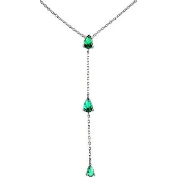 Řetízek Stříbrný náhrdelník Gryn se zelenými zirkony Brilliance Zirconia MSS1023NG