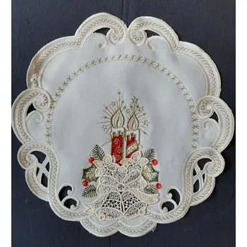 Vánoce UBRUS vyšívaný prům. 30cm vánoční 001 červená