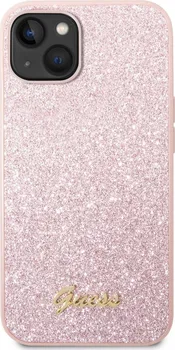 Pouzdro na mobilní telefon Guess Glitter Flakes Metal Logo pro Apple iPhone 14 Plus růžový