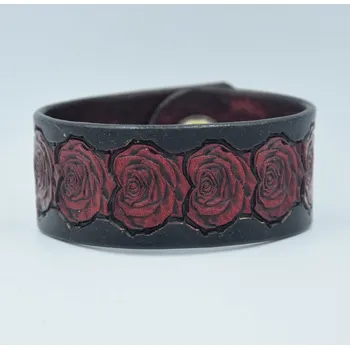 Kožený náramek 25 - růže (originální ruční výrobek ze Slovácka)
