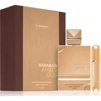 Unisex parfém Al Haramain Amber Oud Gold Edition Extreme Amber Oud Gold Edition Extreme parfémovaná voda unisex 100 ml + Amber Oud Gold Edition Extreme plnitelný rozprašovač parfémů unisex