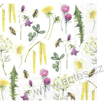 Papírový ubrousek IHR BEE GRATEFUL papírový dekorační ubrousek na découpage včely a luční květiny