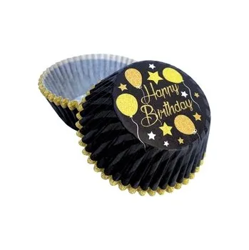 Potravinová fólie Košíčky na muffiny - Černé (Happy Birthday) / 50 ks