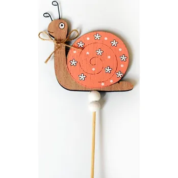 Šnek dřevěný růžový, zápich, 8 cm