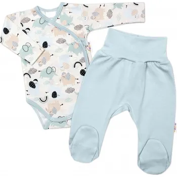 Dětská móda Baby Nellys 2-dílná sada, body dl.rukáv zap. bokem, polodupačky Sloníci, modrá 68 (4-6m)