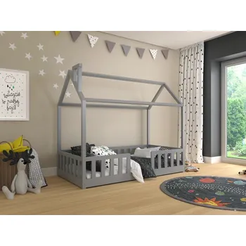 Dětská postýlka Domečková postel Alfie 1 z masivu - 120 x 200 - šedá