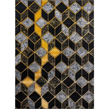 Koberec Kusový koberec Gloss 400B 86 3D geometric black/gold 140x190 cm