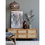 Hnědá antik dřevěná komoda se šuplíky a výpletem French wicker - 122*36*51cm