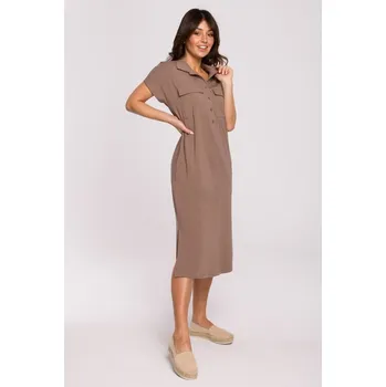 Dámské šaty Safari šaty s klopovými kapsami BeWear B222 Barva: Hnědá, Velikost: S