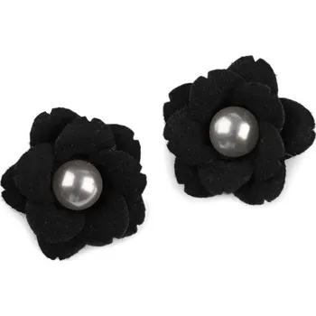 Aplikace květ s perlou 23 mm 780158 - 10 černá