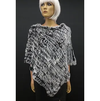 Dámské pončo Špongr Kožešinové pončo z králíka Eva Black&White Velikost: L - XL