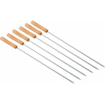 Vidlička na maso Opékací jehly ploché s dřevěnou rukojetí 6 ks (ploché jehly na opékání ražniči 6 ks, kvalitní grilovací jehly pro snadnou přípravu špízů)