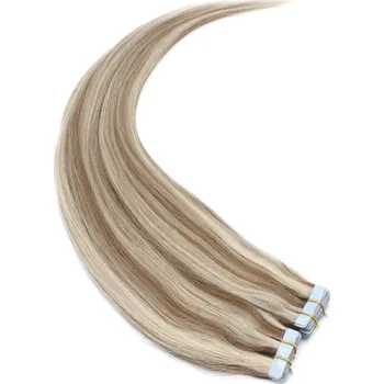 Příčesek 50cm Tape hair / pu extension / Tape IN lidské vlasy remy – platina/světle hnědá