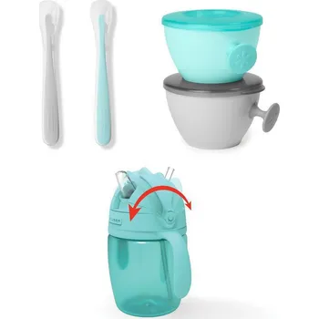 SKIPHOP Set jídelní s hrníčkem 5 ks Easy-Feed Mealtime Set Teal/Grey Skip Hop